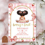 Invitation afro african Girl Pink Bow strawberry berry first<br><div class="desc">African Girl Pink Bow Strawberry Birthday invitation,  Afro Berry First Birthday Invite,  Editable Kids First Birthday Party</div>