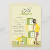 Invitation Afro-américain de neutre de baby shower de blocs (Devant / Derrière)