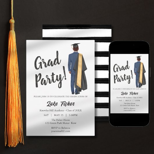 Invitation Afro-Américain Leavers Graduation Gown & Casquette