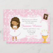 Invitation Afro-Américaine Première Communion Damask (Devant / Derrière)