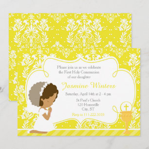 Invitation Afro-Américaine Première Communion Damask