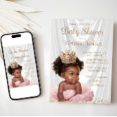 Invitation Afro-Américaine Princesse Baby shower Or rose