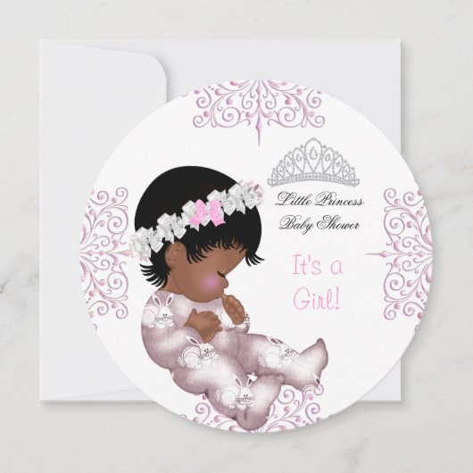 Invitation Afro-Américaine Princesse Baby shower Rose fille (Devant)