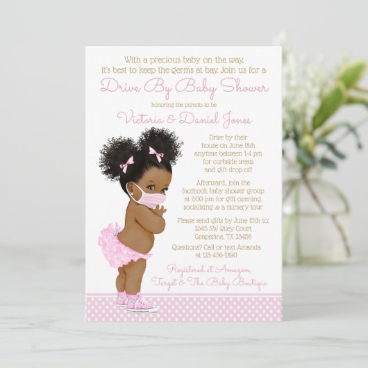 Invitation Afro Cheveux Bébé Fille Avec Masque Conduite Par B (Debout devant)
