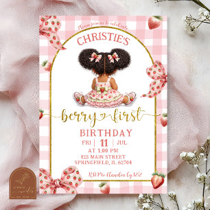 Invitation afro fille africaine Ruban rose fraise baie premie