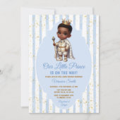 Invitation Afro Prince is on the way Blue Baby Shower Crown (Devant)