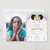 Invitation Afro Puff Unicorn et Rainbows fête d'anniversaire (Devant)