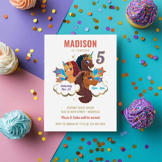 Invitation Afro Unicorn | Filles magiques Anniversaire