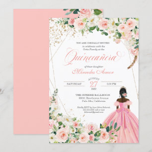 Invitation Afrolatina quinceanera rose et blanche