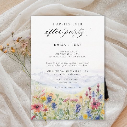 Invitation After Party Mountains Meadow Wildflowers Wedding