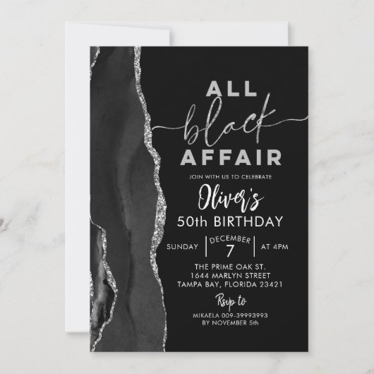 Invitation Agate All Black Affair Adulte fête d'anniversaire (Devant)