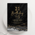 Invitation Agate Black Gold 21e anniversaire<br><div class="desc">Gate noir et or 21e anniversaire invitation de fête. Design élégant et moderne avec aquarelle agate marbre arrière - plan,  fausse parties scintillant or et typographie script de police. Carte invitation branchée parfaite pour une célébration anniversaire féminine élégante. Invitations Zazzle imprimées ou téléchargement instantané modèle imprimable numérique.</div>