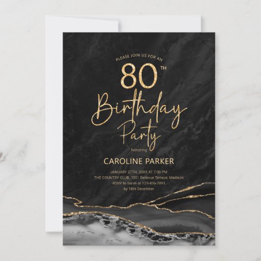 Invitation Agate Black Gold 80e anniversaire (Devant)