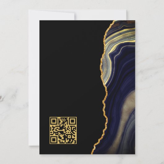 Invitation Agate Black Gold moderne Mariage de code QR person (Dos)