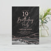 Invitation Agate Black Rose Gold 19e anniversaire (Debout devant)
