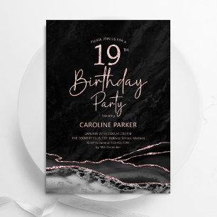 Invitation Agate Black Rose Gold 19e anniversaire
