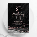 Invitation Agate Black Rose Gold 21e anniversaire<br><div class="desc">Black et rose or agate 21e anniversaire invitation fête. Design moderne élégant avec aquarelle agate marbre arrière - plan,  faux rose de parties scintillant or et typographie de police. Carte invitation branchée parfaite pour une célébration anniversaire féminine élégante. Invitations Zazzle imprimées ou téléchargement instantané modèle imprimable numérique.</div>