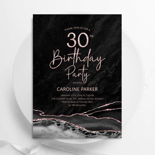 Invitation Agate Black Rose Gold 30e anniversaire