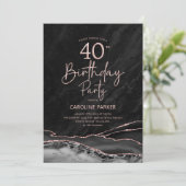 Invitation Agate Black Rose Gold 40e anniversaire (Debout devant)