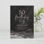 Invitation Agate Black Rose Gold 50e anniversaire (Debout devant)