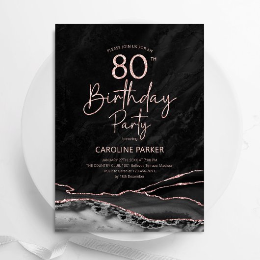 Invitation Agate Black Rose Gold 80e anniversaire