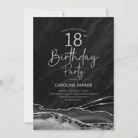 Invitation Agate Black Silver 18e anniversaire (Devant)