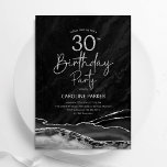 Invitation Agate Black Silver 30e anniversaire<br><div class="desc">Gate noir et argent 30e anniversaire invitation de fête. Design élégant et moderne avec aquarelle agate marbre arrière - plan,  faux parties scintillant argent et typographie script. Carte invitation branchée parfaite pour une célébration anniversaire féminine élégante. Invitations Zazzle imprimées ou téléchargement instantané modèle imprimable numérique.</div>