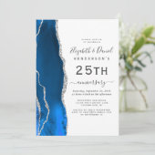 Invitation Agate Bleu Royal Argent 25e Anniversaire (Debout devant)