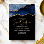 Invitation Agate Blue Gold Dark Sweet 16 Anniversaire Fête<br><div class="desc">Cette invitation branchée à l'anniversaire du Sweet sixteen présente une aquarelle d'une géode d'agate dans les tons bleu avec des reflets d'or. Les mots "Sweet sixteen" apparaissent dans la parties scintillant en faux or dans la police décorative moderne d'écriture manuscrite. Customisez-le avec le nom de l'honoré dans le texte couleur...</div>