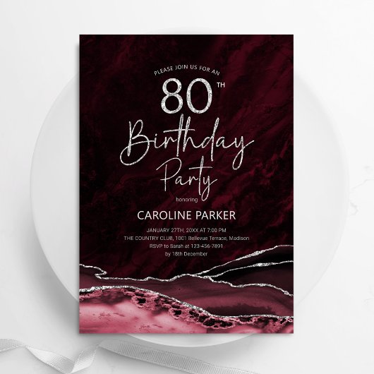 Invitation Agate Bourgogne Argent 80e anniversaire