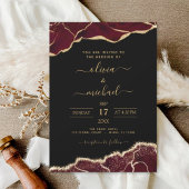 Invitation Agate Bourgogne Or Noir Mariage moderne
