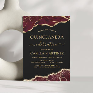 Invitation Agate Bourgogne Quinceañera Gold 15e anniversaire 