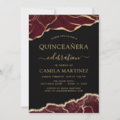 Invitation Agate Bourgogne Quinceañera Gold 15e anniversaire  (Devant)