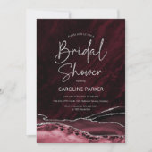 Invitation Agate Burgundy Fête des mariées en argent (Devant)