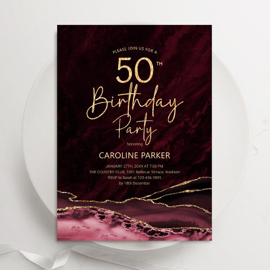 Invitation Agate Burgundy Gold 50e anniversaire