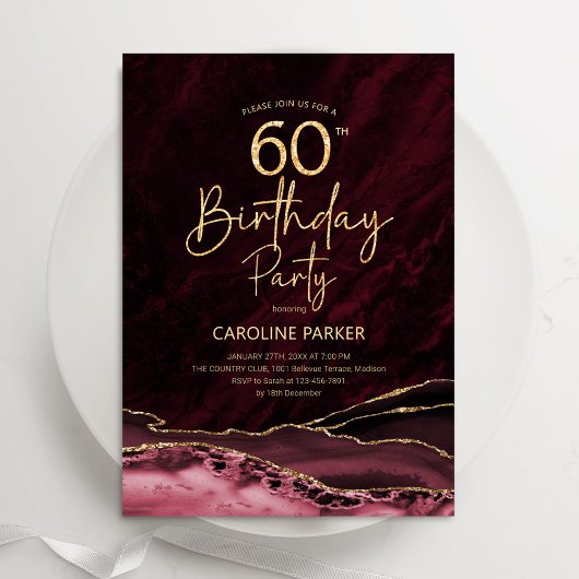 Invitation Agate Burgundy Gold 60e anniversaire