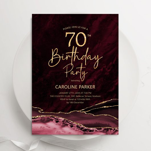 Invitation Agate Burgundy Gold 70e anniversaire