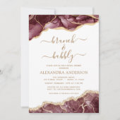 Invitation Agate Burgundy Gold Brunch & Bubbly Fête des marié (Devant)