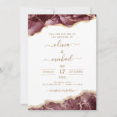 Invitation Agate Burgundy Gold Mariage moderne (Devant)