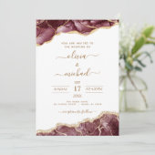 Invitation Agate Burgundy Gold Mariage moderne (Debout devant)
