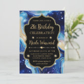 Invitation Agate Céleste | Anniversaire Marbre Bleu Violet (Debout devant)