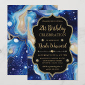 Invitation Agate Céleste | Anniversaire Marbre Bleu Violet (Devant / Derrière)