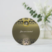 Invitation AGATE DAMAS GEMME PIERRE MONOGRAMME noir gris (Debout devant)