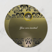 Invitation AGATE DAMASK GEM STONE MONOGRAMME noir gris (Devant / Derrière)