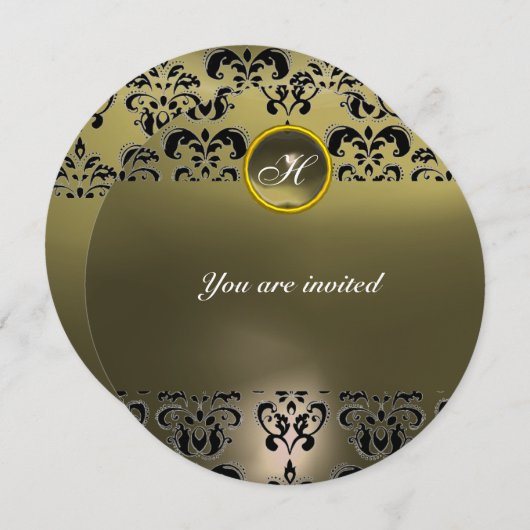 Invitation AGATE DAMASK GEM STONE MONOGRAMME noir gris (Devant / Derrière)