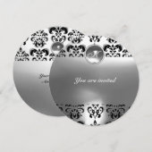 Invitation AGATE DAMASK GEMME PIERRE MONOGRAMME noir blanc (Devant / Derrière)
