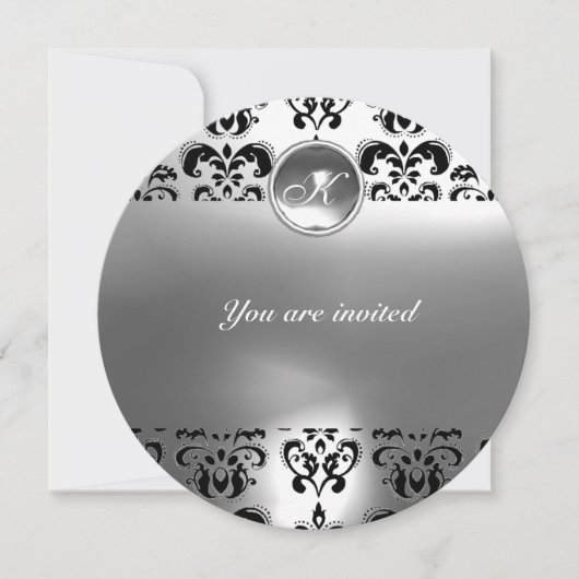 Invitation AGATE DAMASK GEMME PIERRE MONOGRAMME noir blanc (Devant)