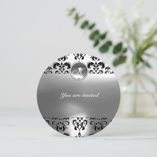 Invitation AGATE DAMASQUEE PIERRE FINE MONOGRAMME noir blanc (Debout devant)