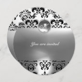 Invitation AGATE DAMASQUEE PIERRE FINE MONOGRAMME noir blanc (Devant / Derrière)