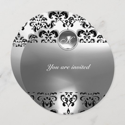 Invitation AGATE DAMASQUEE PIERRE FINE MONOGRAMME noir blanc (Devant / Derrière)